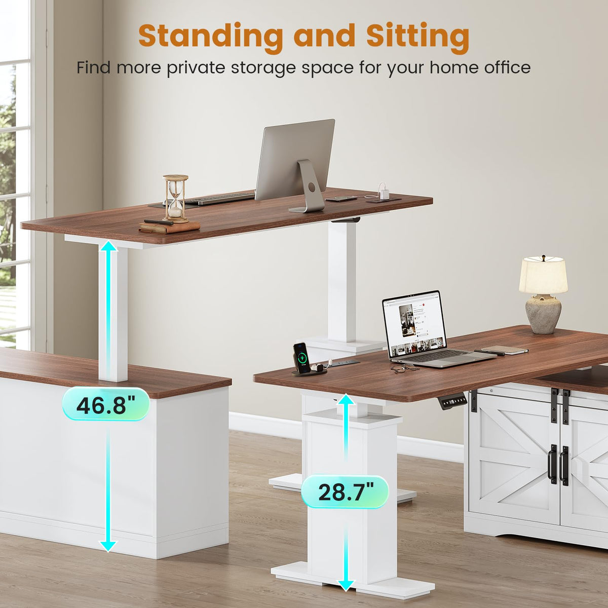 55 inch L Shaped Standing Desk with Storage Drawers I1210