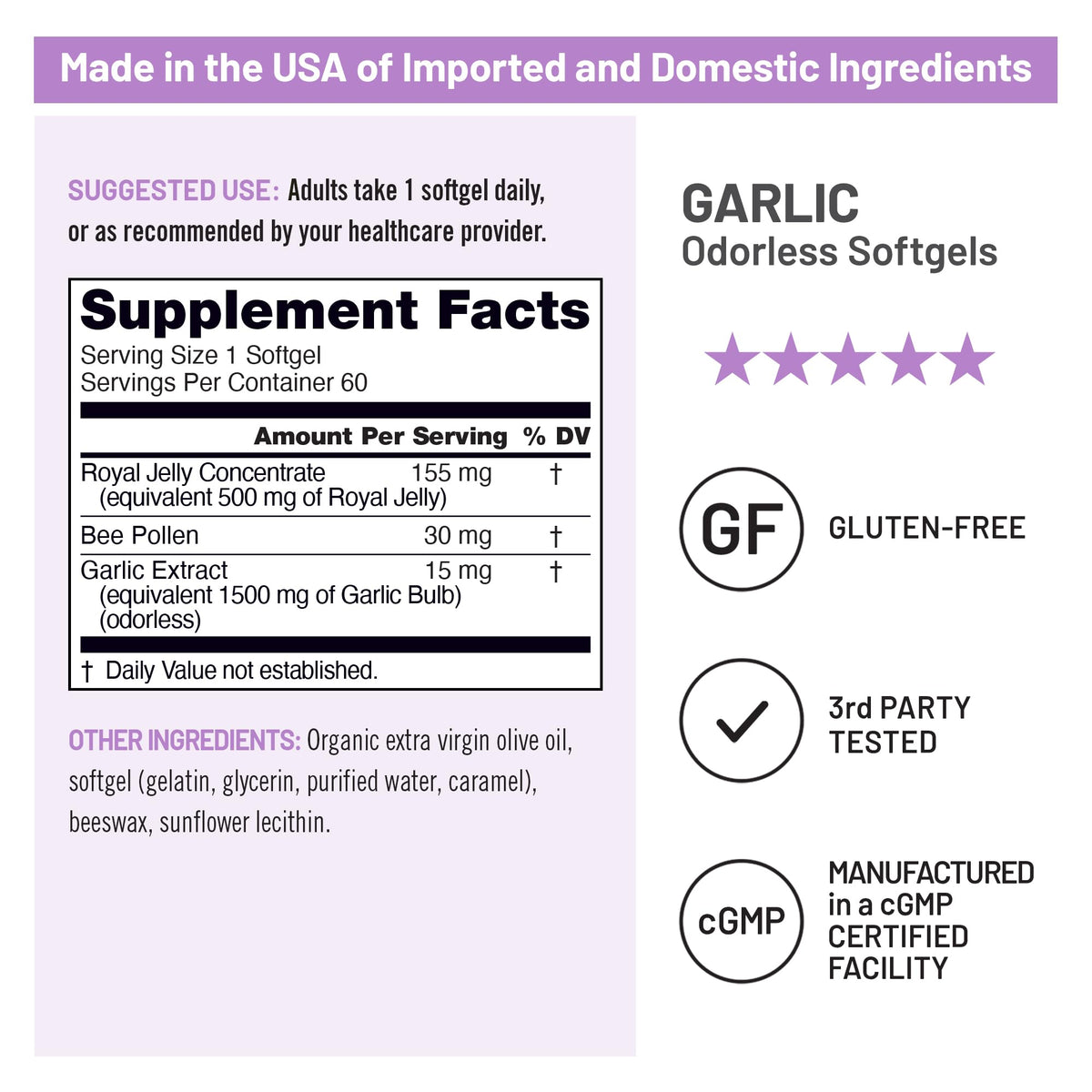 Odorless Garlic Softgels with Royal Jelly & Pollen S1005