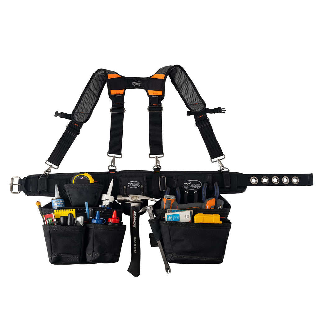Black 1680 Denier Poly Carpenter’s Tool Belt with Suspenders N635116