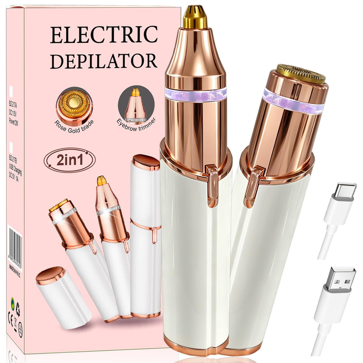 2 in 1 Electric Facial Hair Removal Device with LED Light Y445983