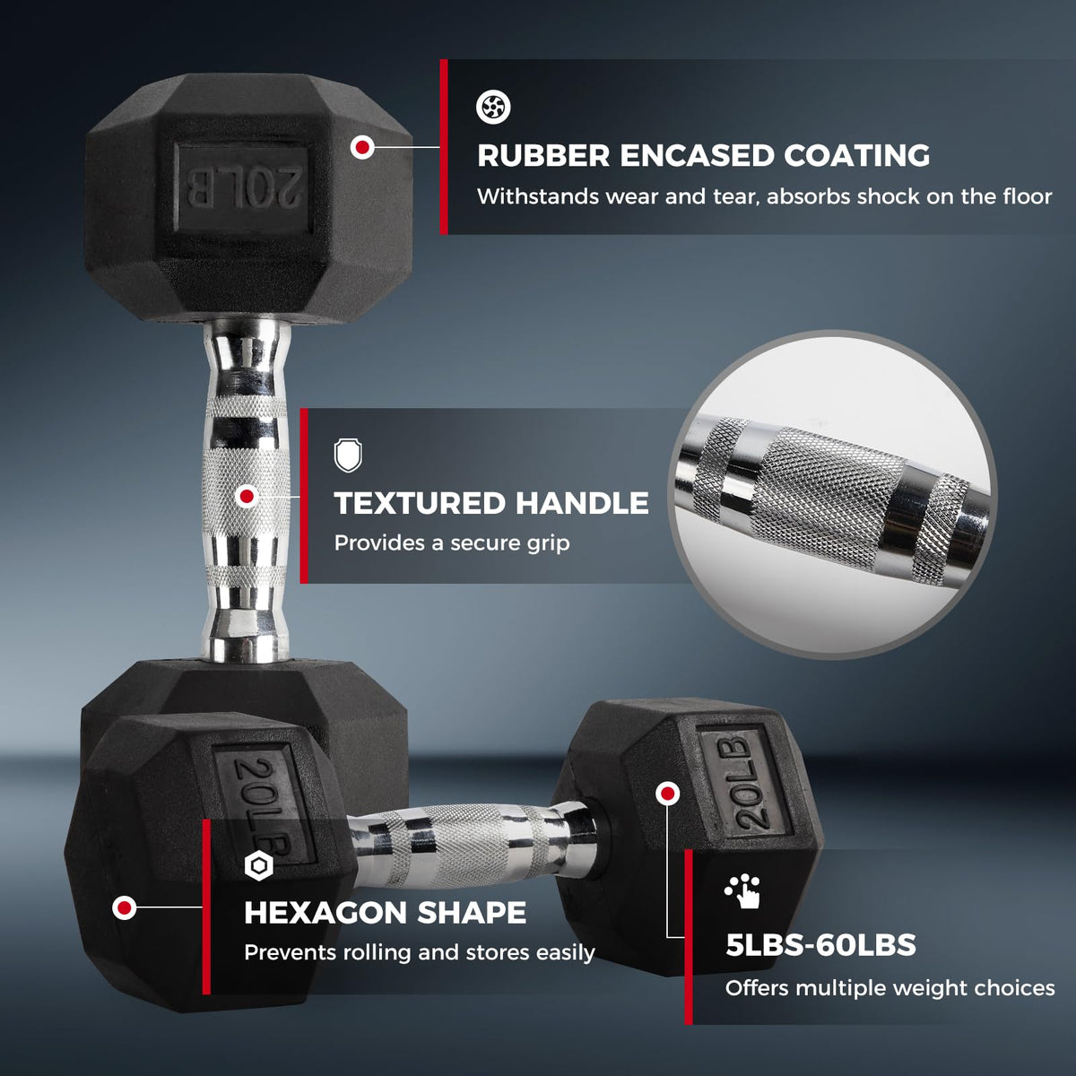Rubber Coated Hex Dumbbell Set A72326