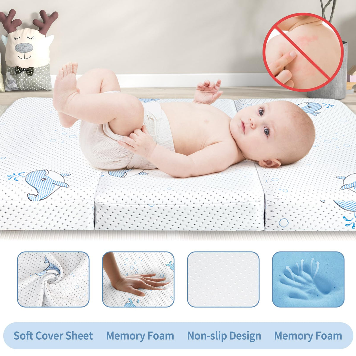 Pack and Play Mattress, 38"x26" Trifold Memory Foam N71976