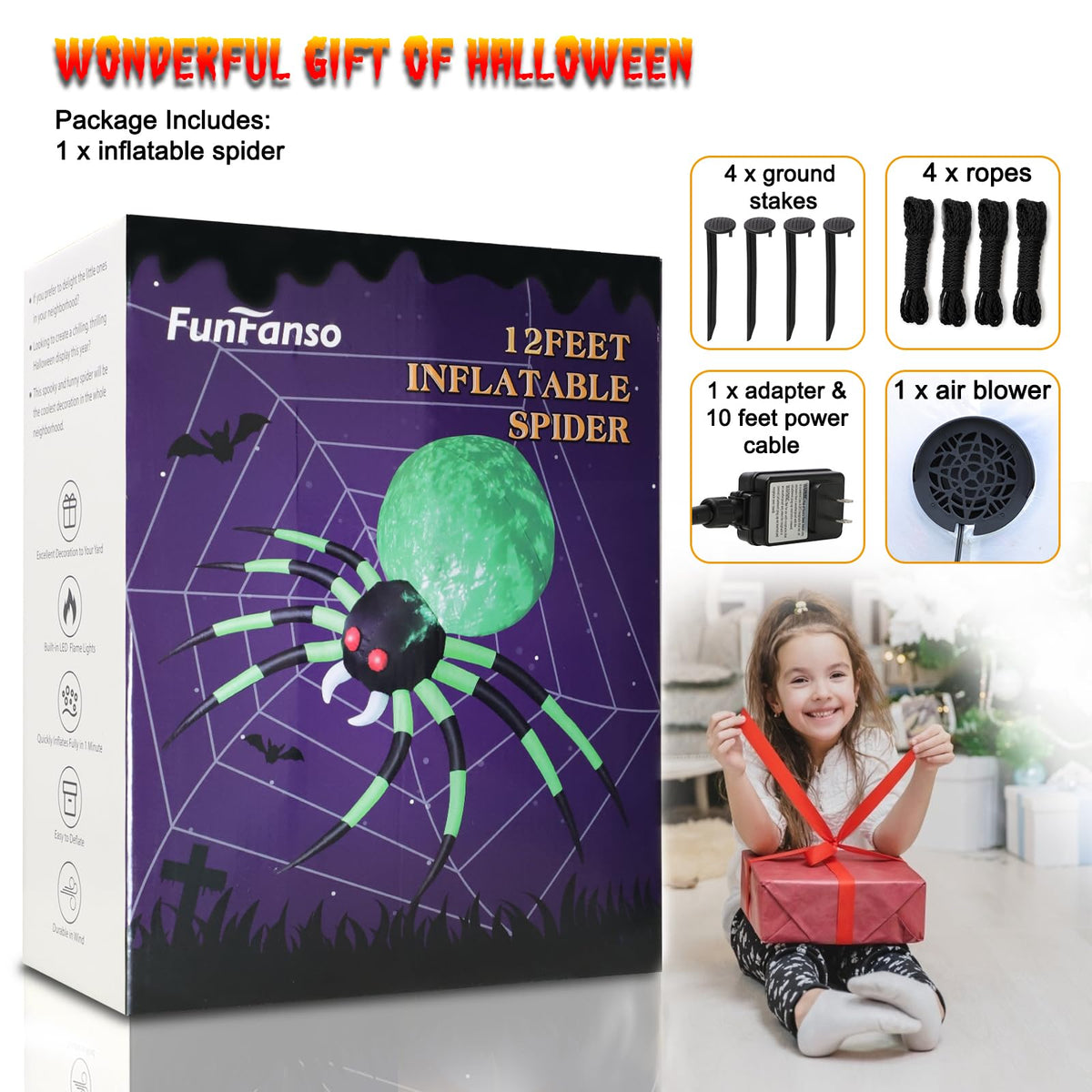12 FT Halloween Inflatable Spider Outdoor Decoration U317394