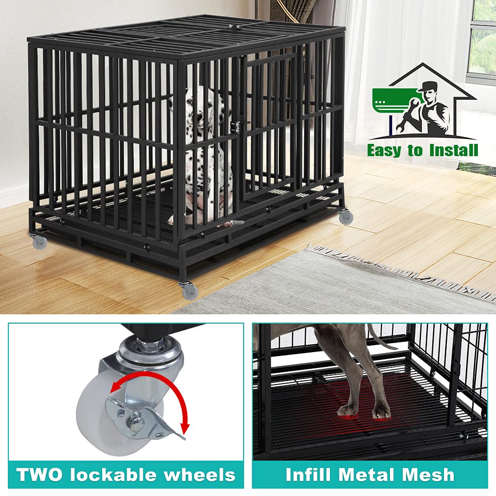 48 Inch Heavy Duty Metal Dog Crate with Double Door J82536