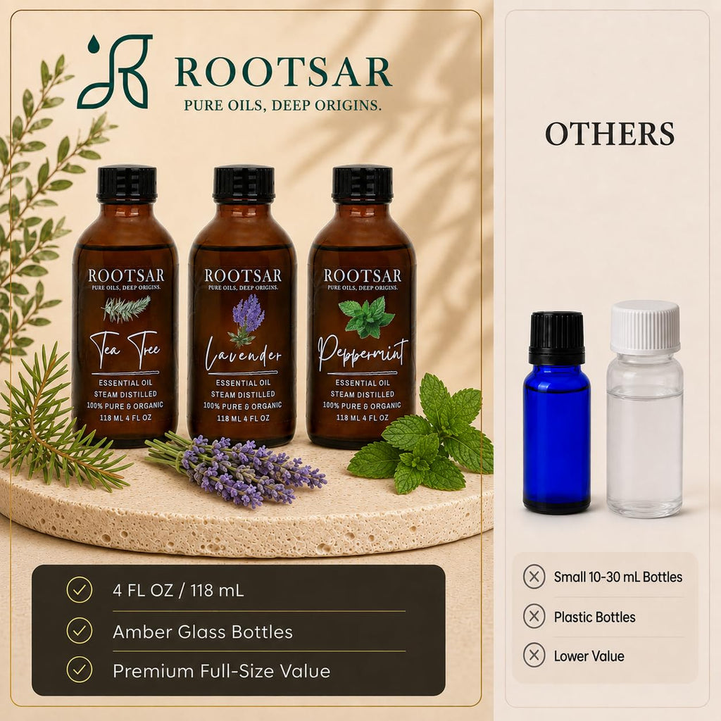 3 Pack Lavender Peppermint Tea Tree Essential Oils 4 Fl Oz M4114