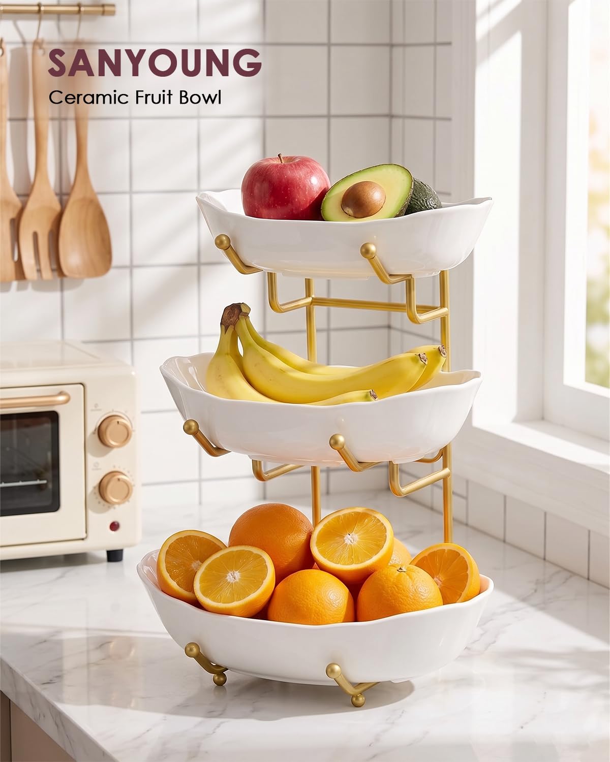 3 Tier Ceramic Fruit Bowl with Stand J3446