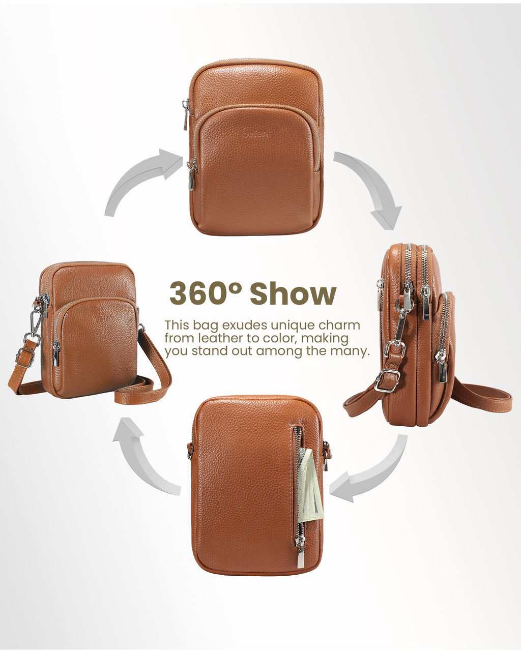 Small Genuine Leather Crossbody Bag with RFID Blocking Card Slots V48944