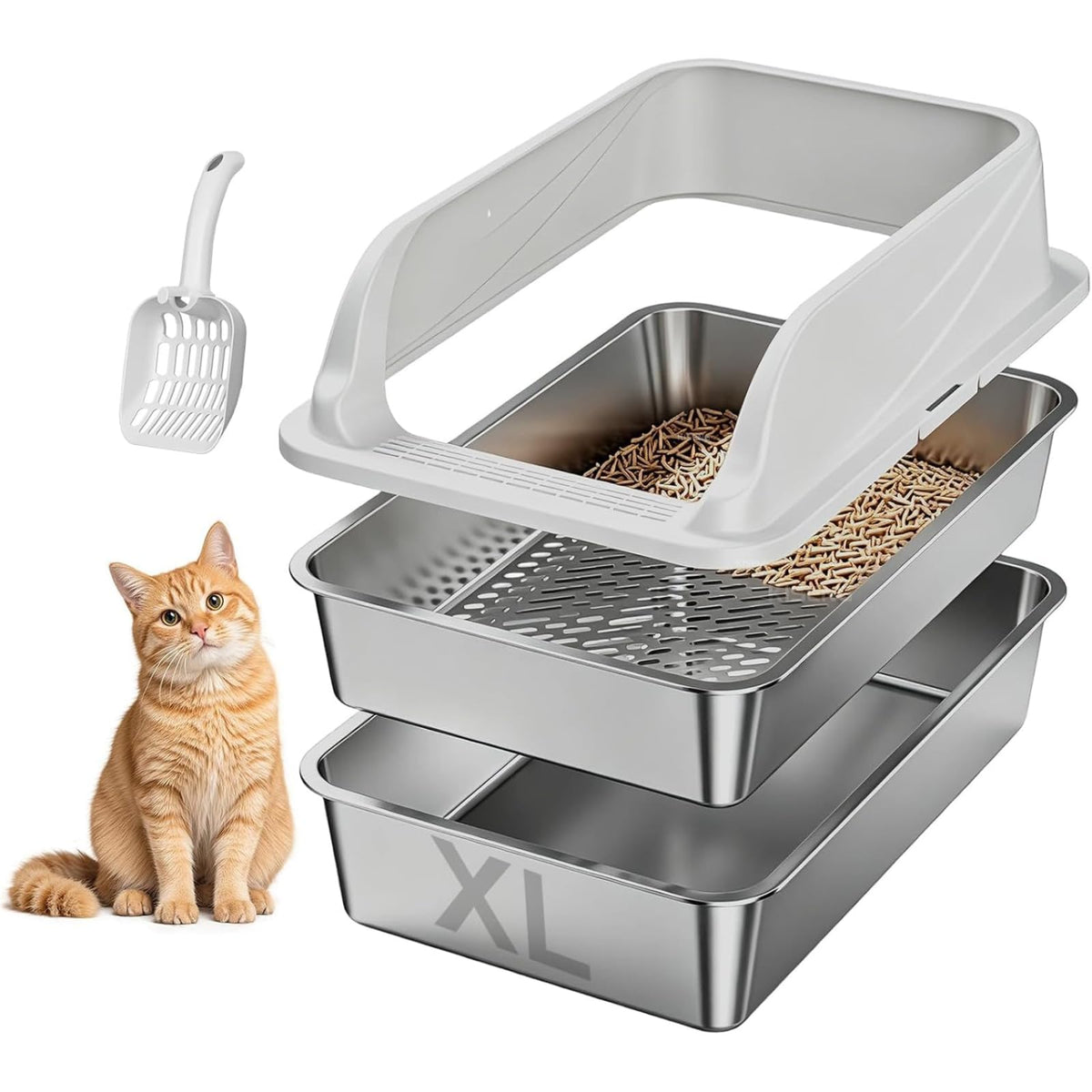 Stainless Steel Sifting Litter Box F2344