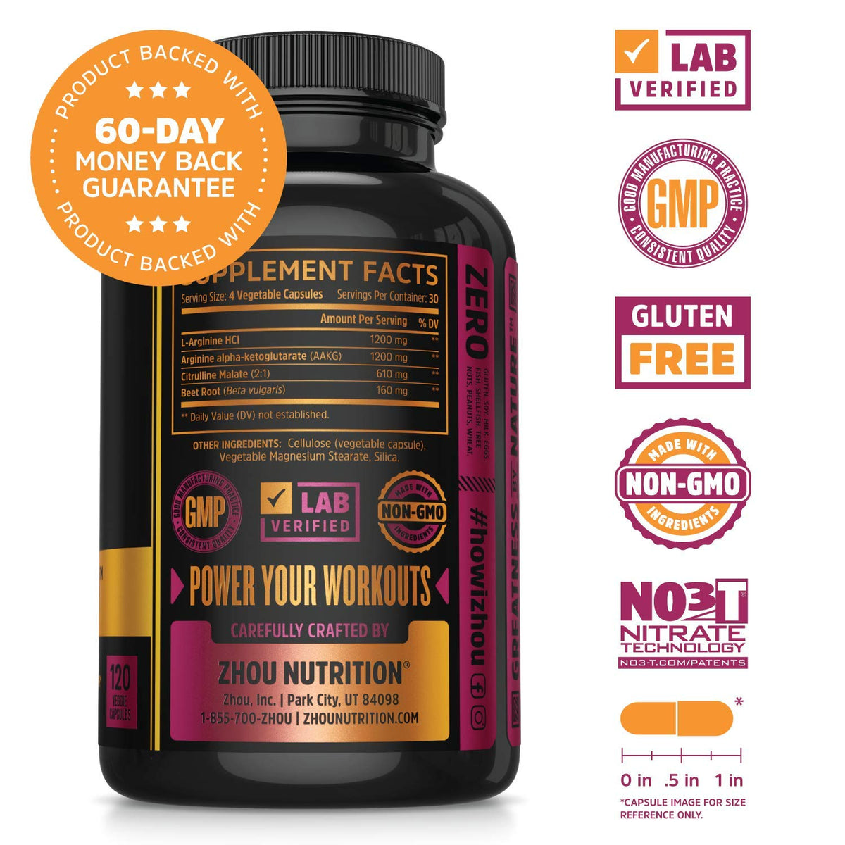 Nitric Oxide Supplement with Beet Root & L Arginine, 120 Veggie Capsules M613