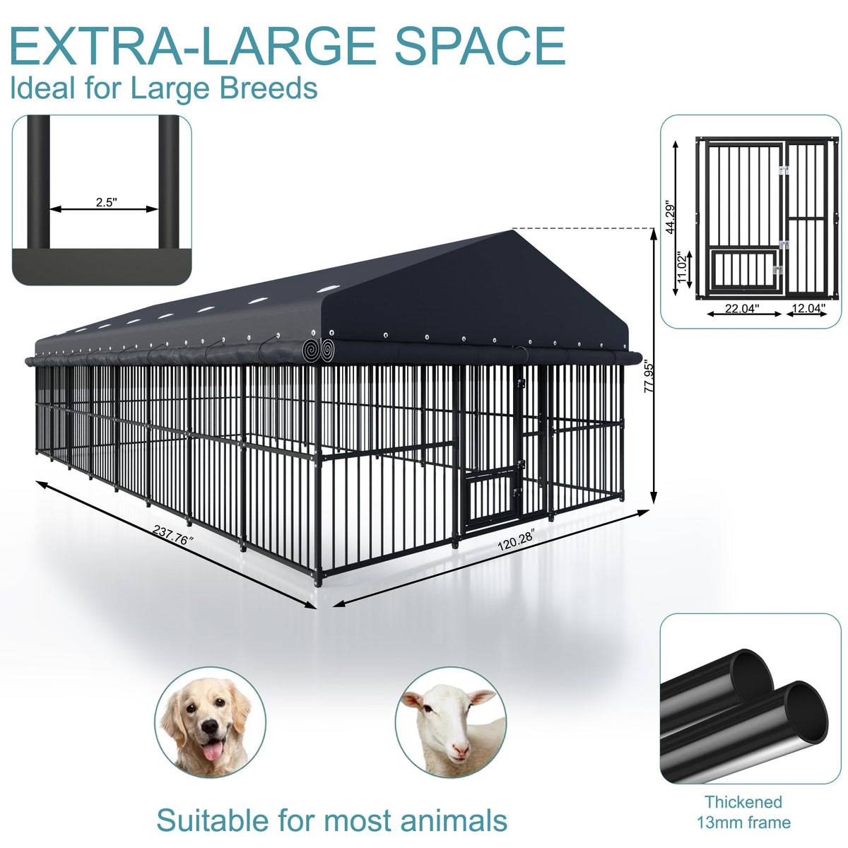 10x20x6.5 FT Heavy Duty Outdoor Dog Kennel with Roof G40950