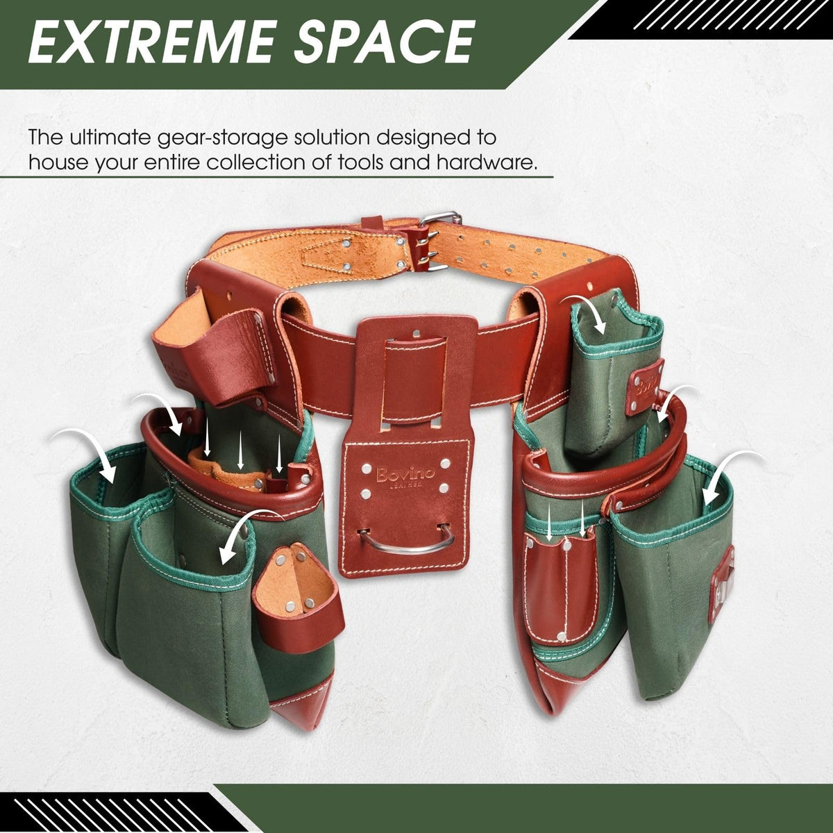 Nylon and Leather 21-Pocket Tool Belt with Hammer Holder M27761