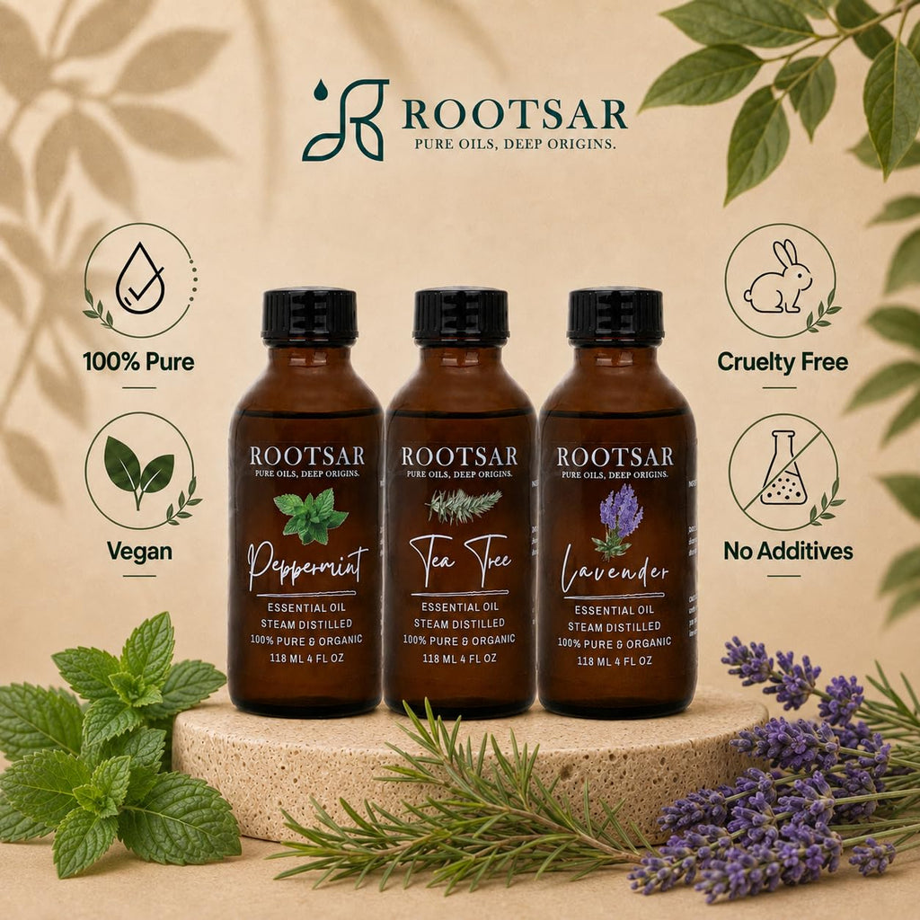 3 Pack Lavender Peppermint Tea Tree Essential Oils 4 Fl Oz M4114