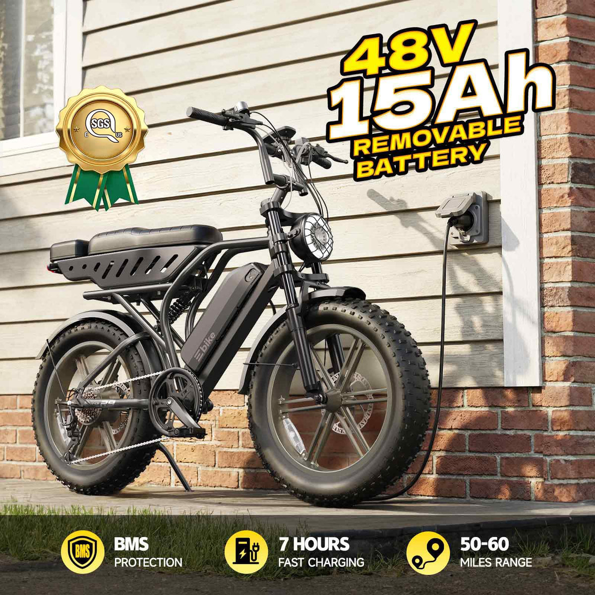 Electric Bike 48V 15Ah Battery 20"x4" Fat Tire U1022