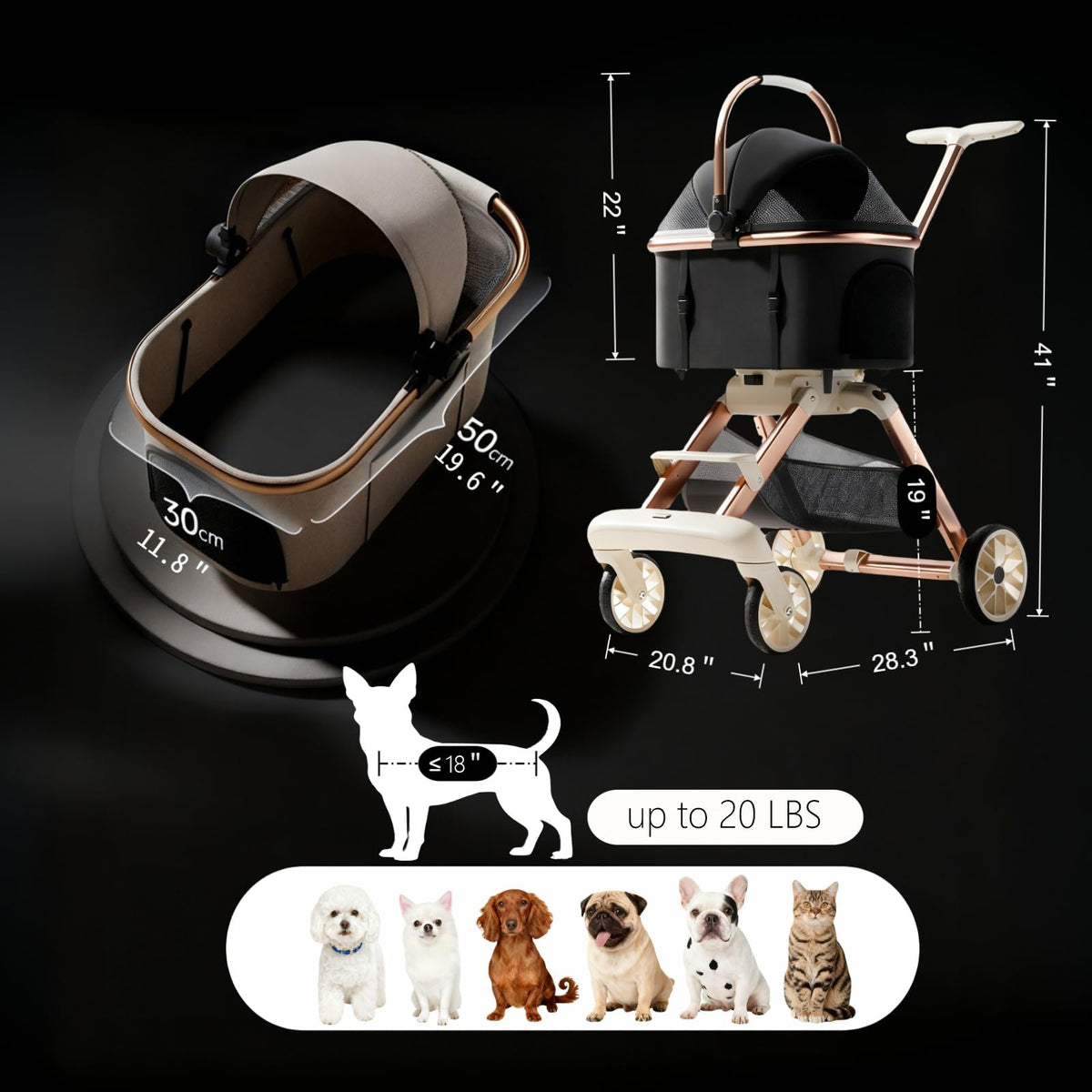Pink Pet Stroller with One-Touch Brake O3624