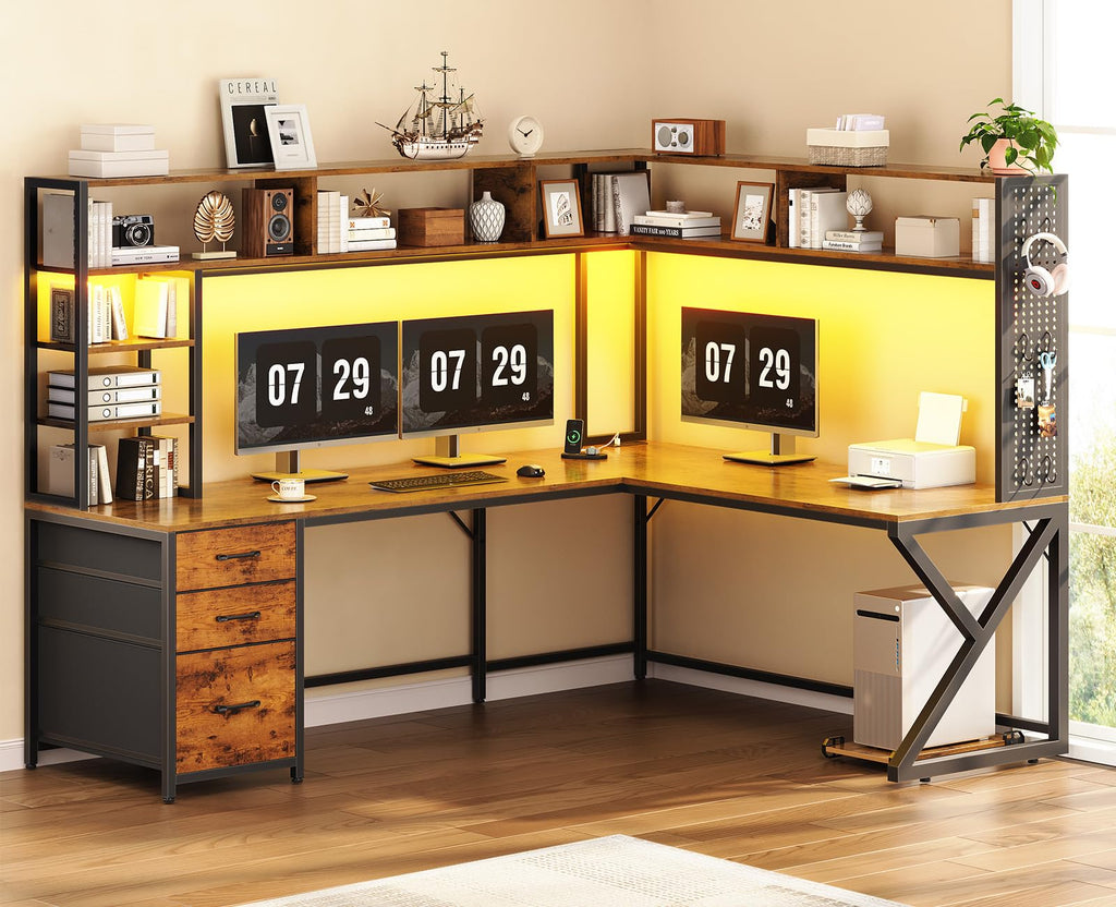 L Shaped Computer Desk with Hutch U6871