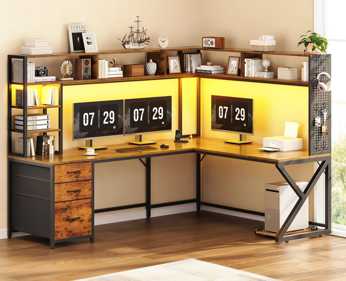L Shaped Computer Desk with Hutch U6871