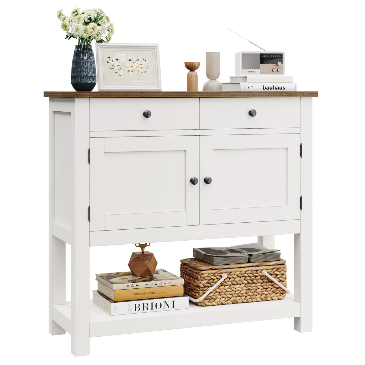 White Console Table with Storage J460818