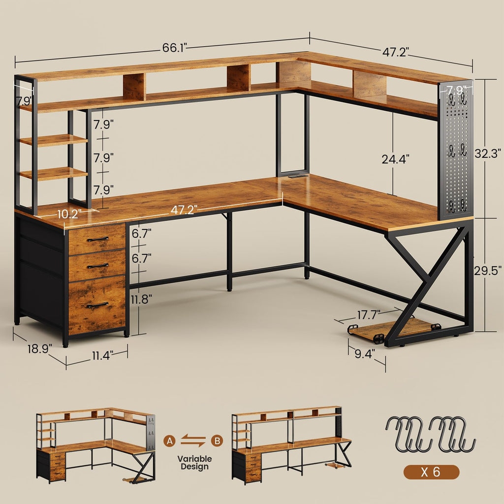 L Shaped Computer Desk with Hutch U6871