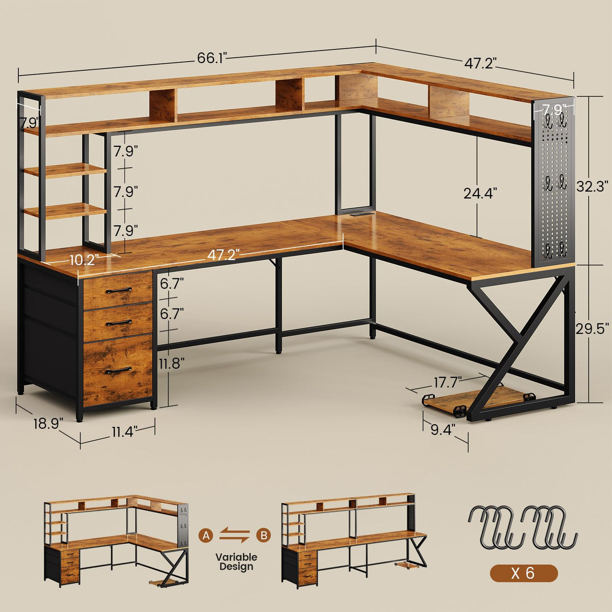 L Shaped Computer Desk with Hutch U6871