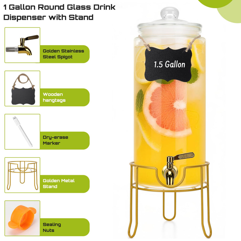 1.5 Gallon Glass Drink Dispensers with Stainless Steel Spigot O55567