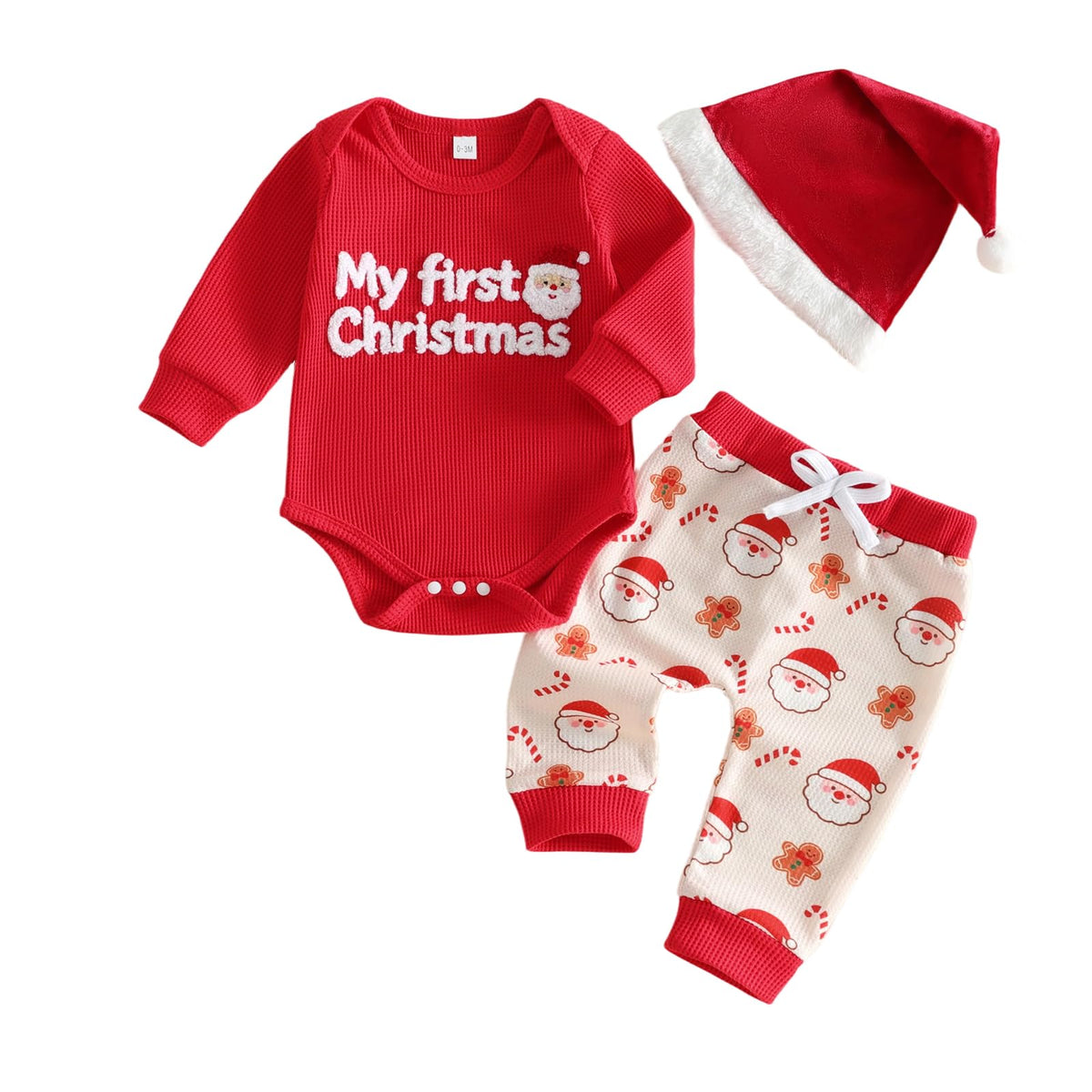 Newborn Baby Boy 3 Piece Waffle Long Sleeve Romper Pants Hat Set N286