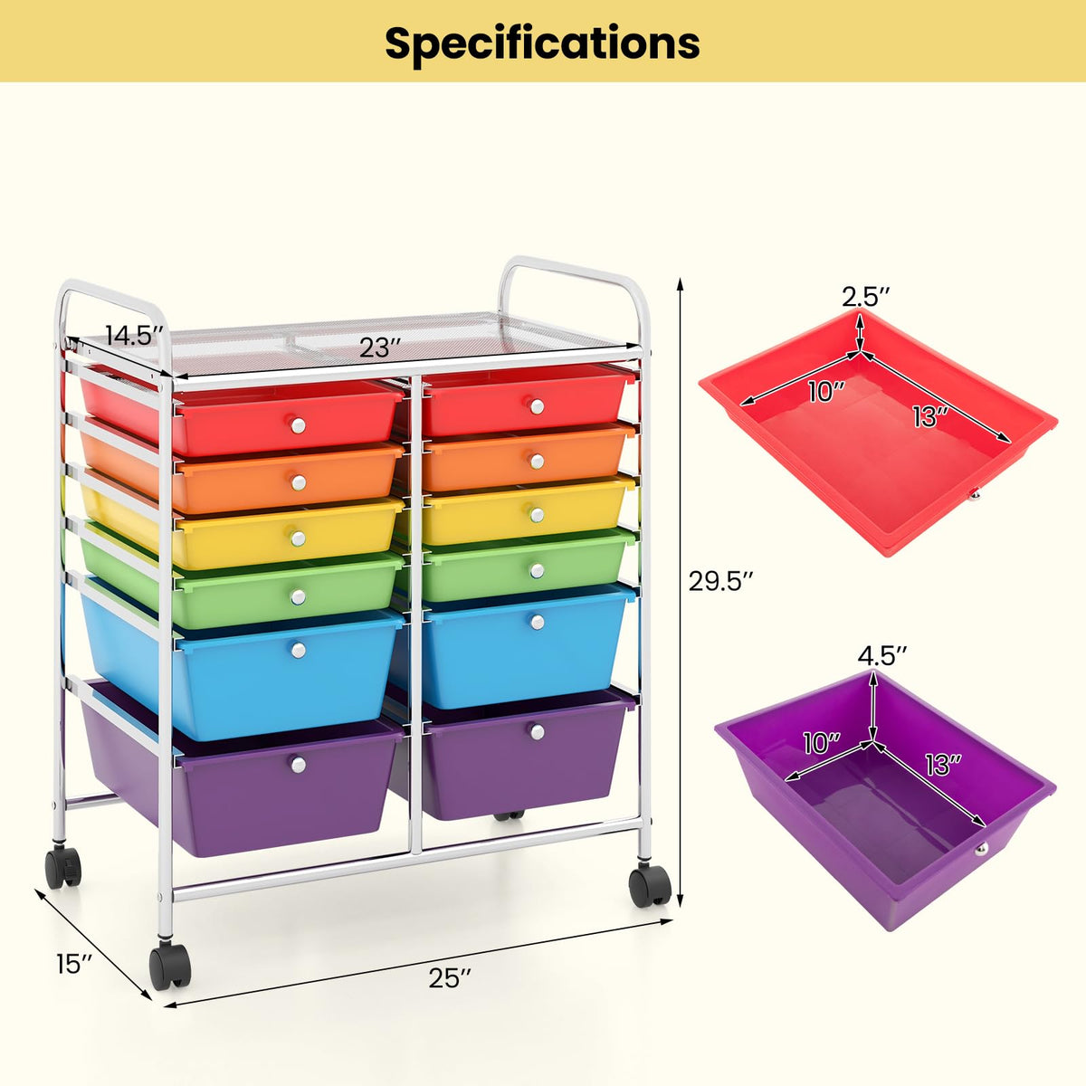 12 Drawer Rolling Storage Cart T2098