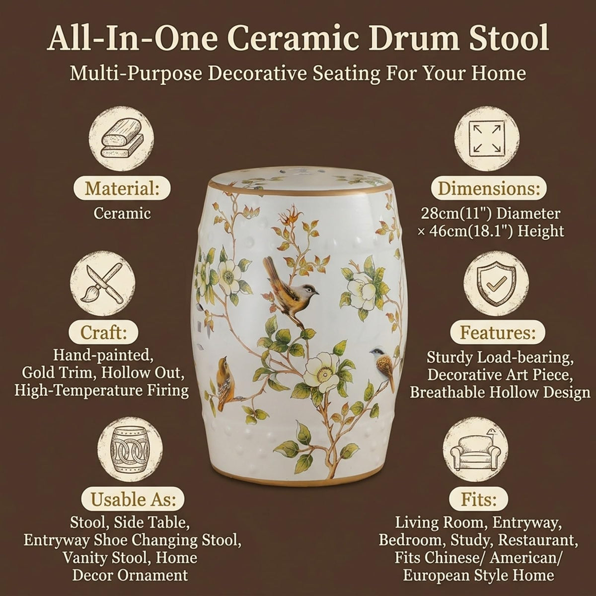 Hand-Painted Ceramic Drum Stool V882910