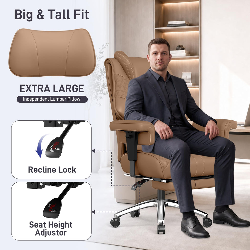 Big and Tall Executive Office Chair with Footrest and Lumbar Support S221