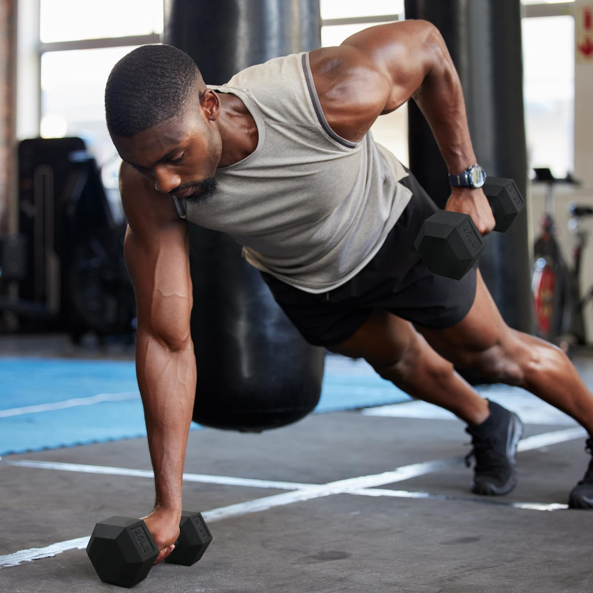 Rubber Coated Hex Dumbbell Set A72326