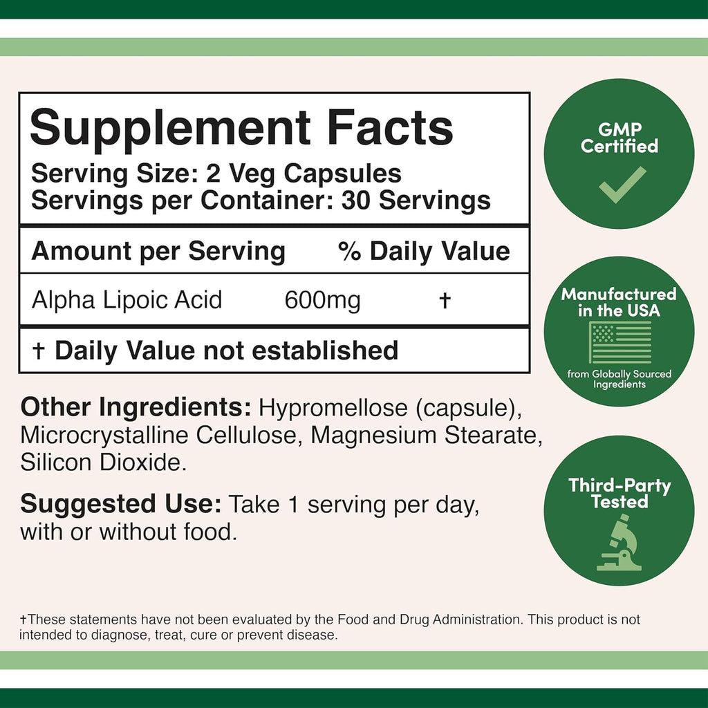 Alpha Lipoic Acid 600mg 60 Capsules Q7696