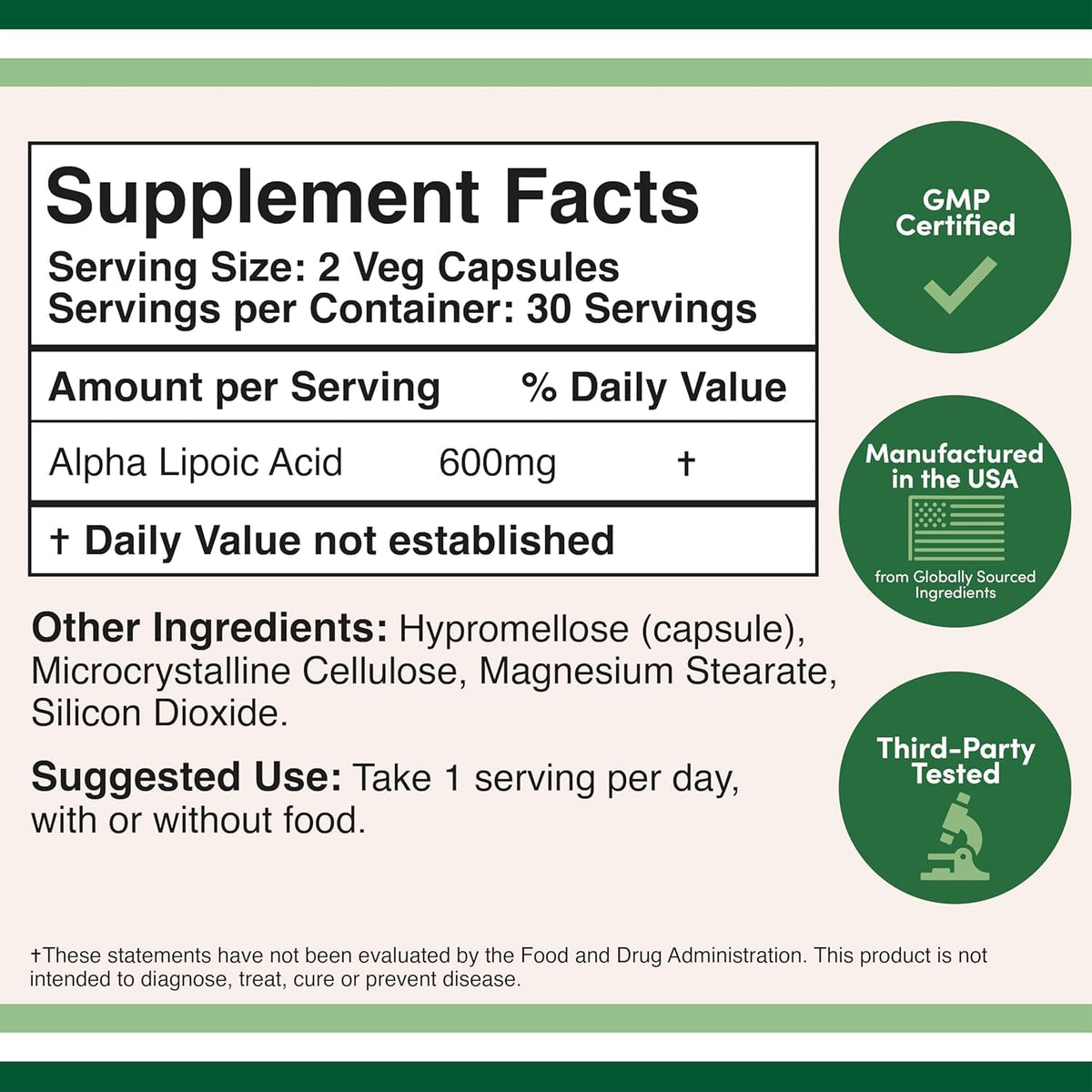 Alpha Lipoic Acid 600mg 60 Capsules Q7696