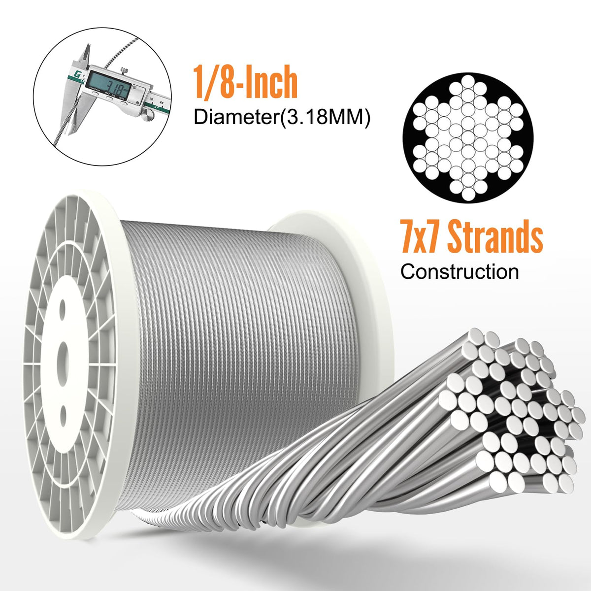500FT 1/8" T316 Stainless Steel Cable M868
