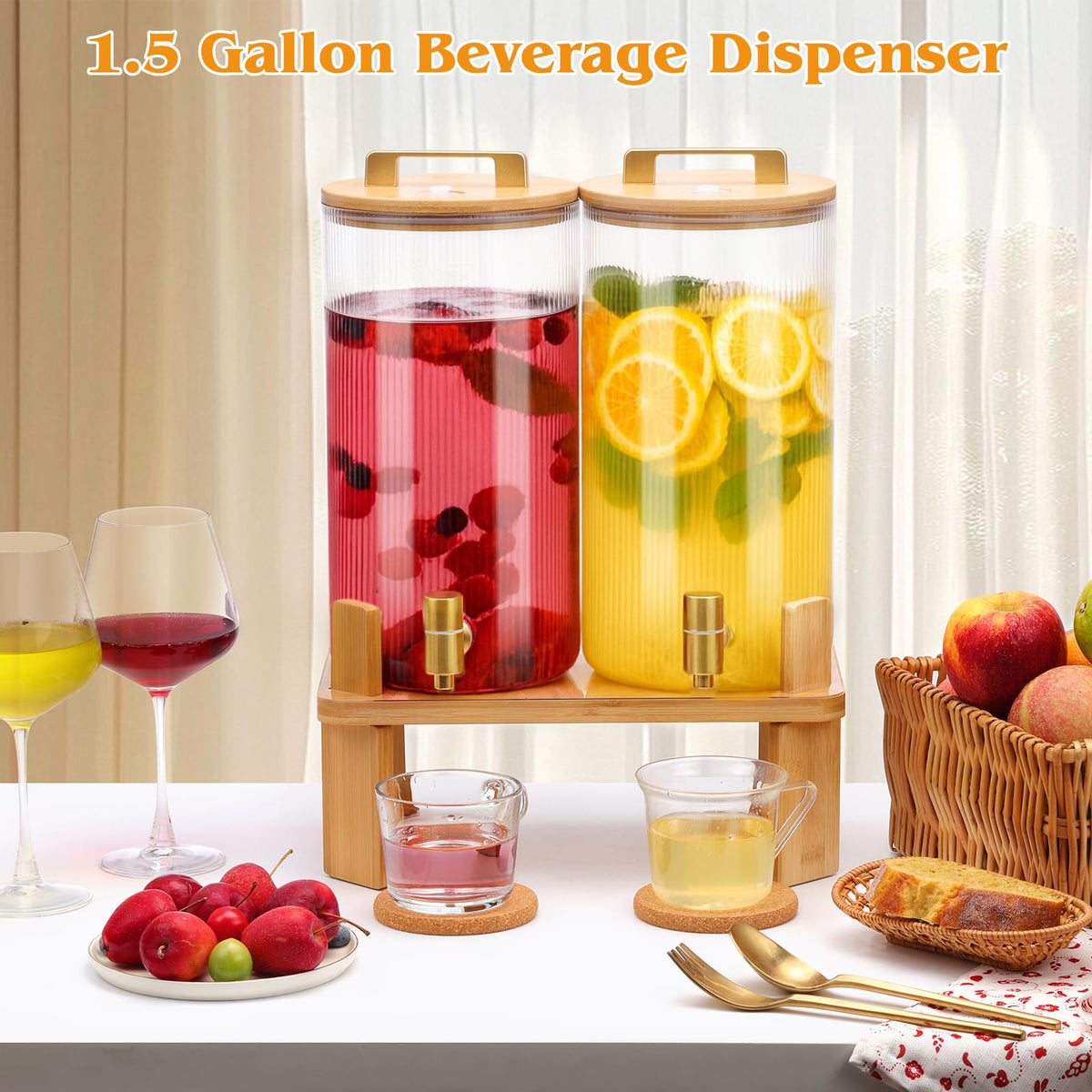 1.5 Gallon Drink Dispensers with Wood Stand U62895