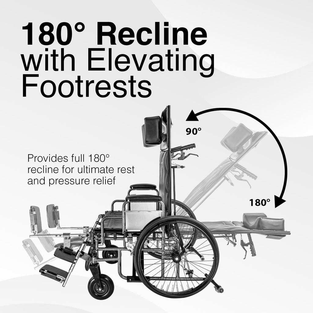 24" Wide Seat Bariatric Reclining Manual Wheelchair with Elevating Leg Rests O731