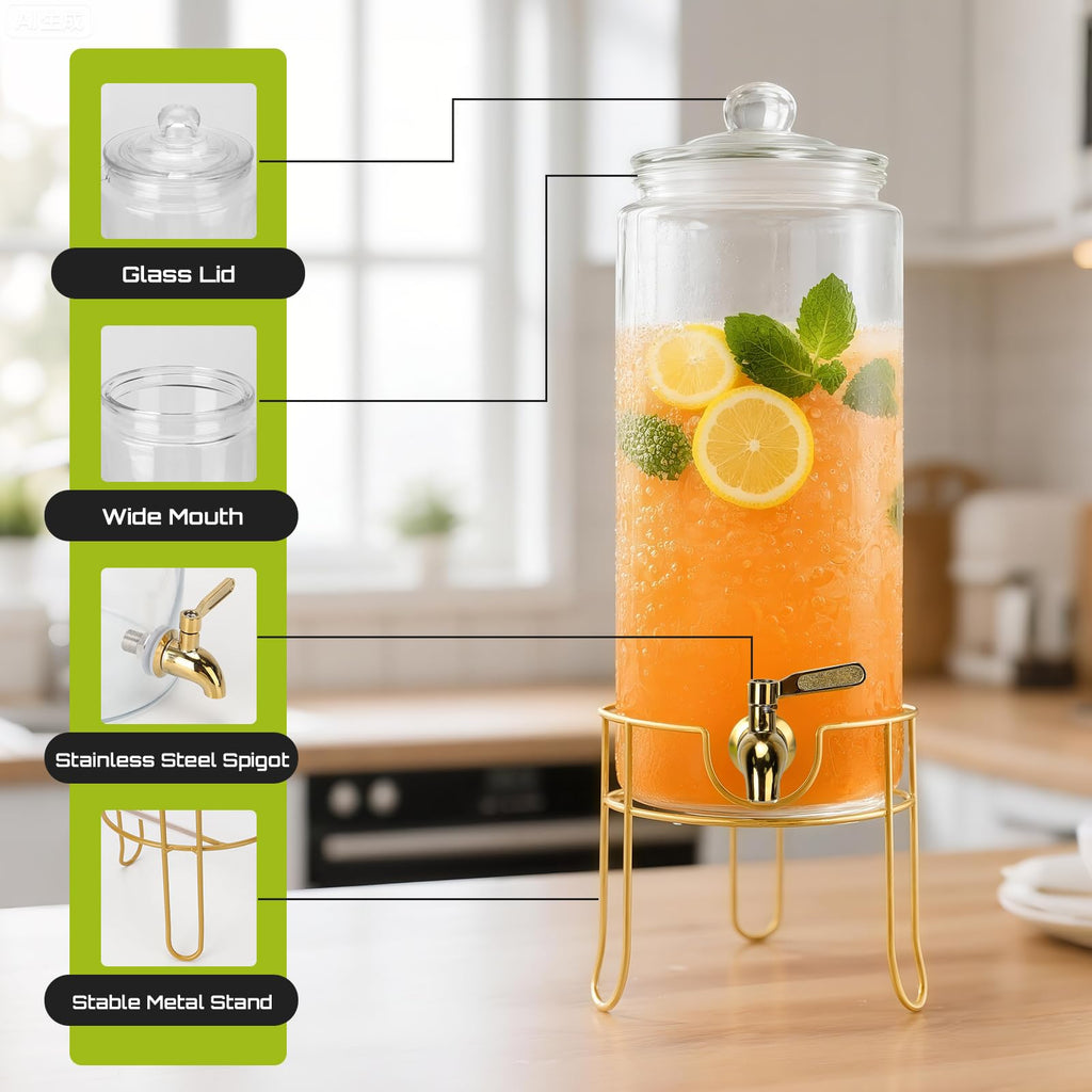 1.5 Gallon Glass Drink Dispensers with Stainless Steel Spigot O55567