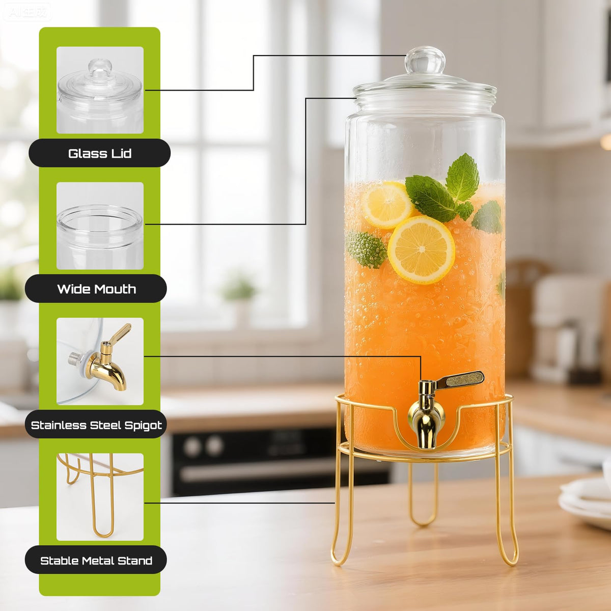 1.5 Gallon Glass Drink Dispensers with Stainless Steel Spigot O55567