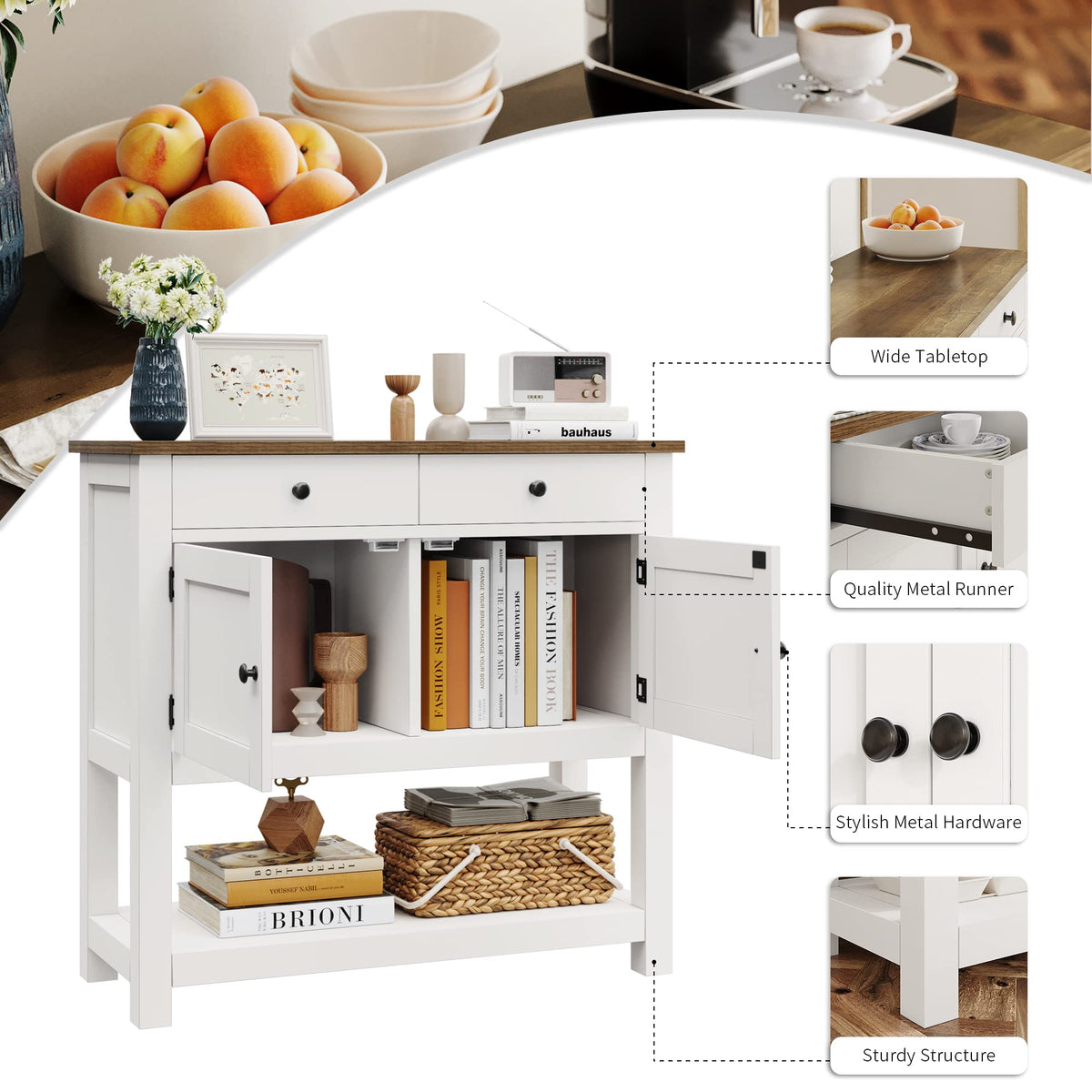 White Console Table with Storage J460818