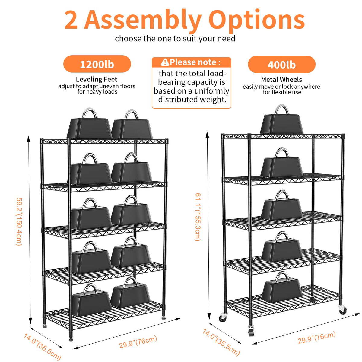 5-Tier Heavy Duty Metal Shelving Unit on Lockable Wheels T5383