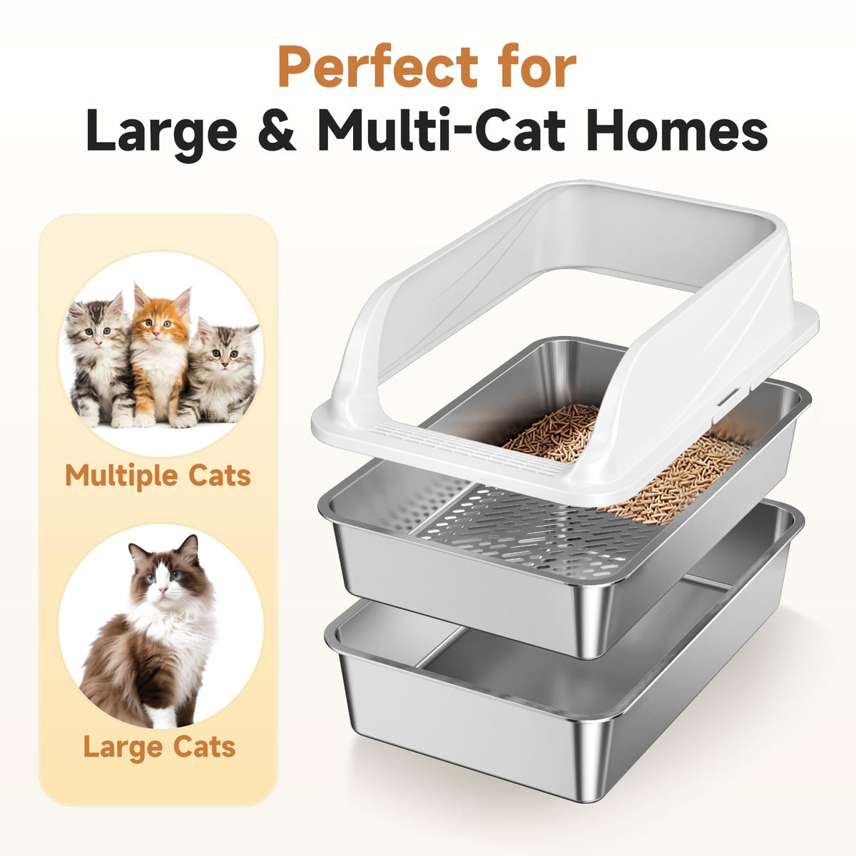 Stainless Steel Sifting Litter Box F2344