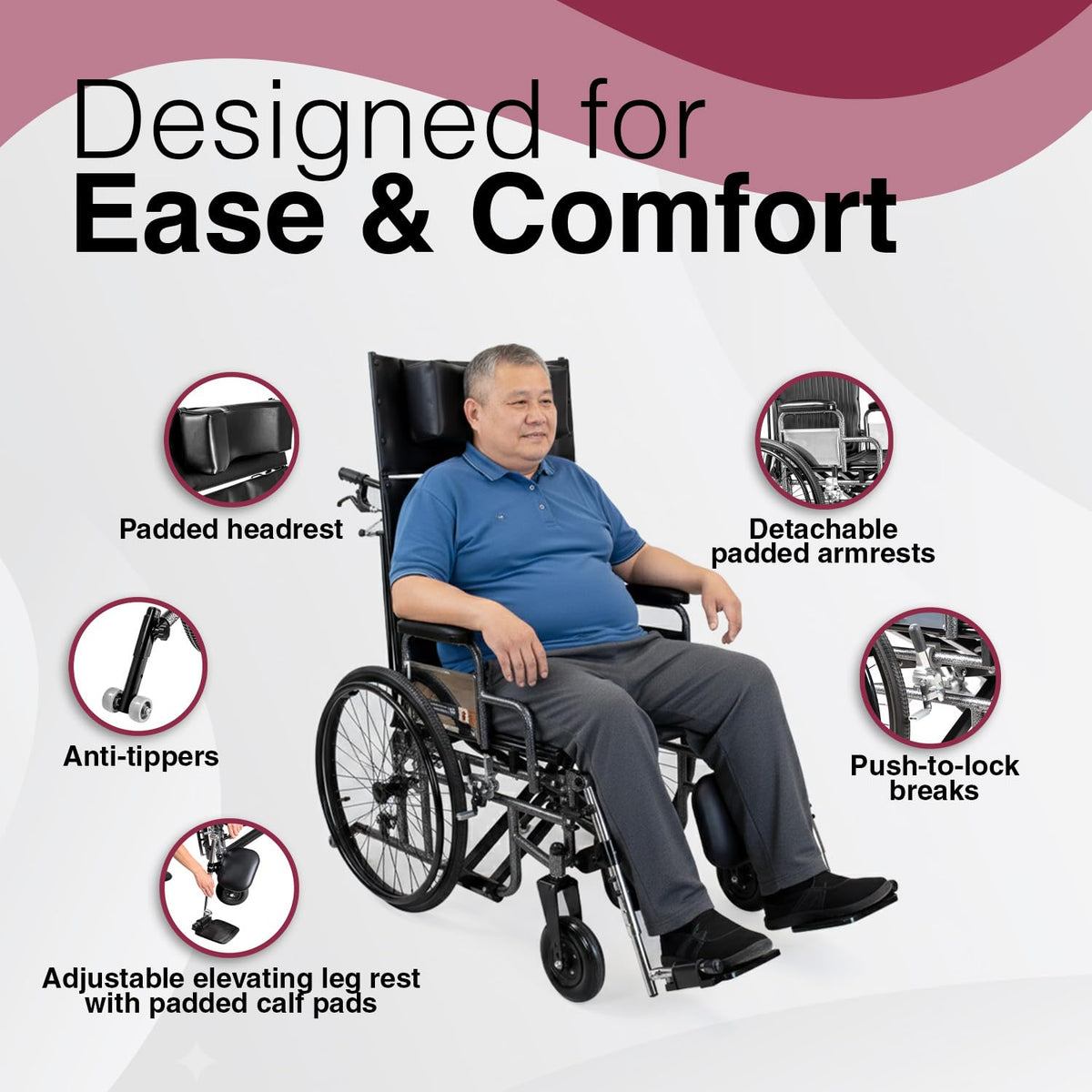 24" Wide Seat Bariatric Reclining Manual Wheelchair with Elevating Leg Rests O731