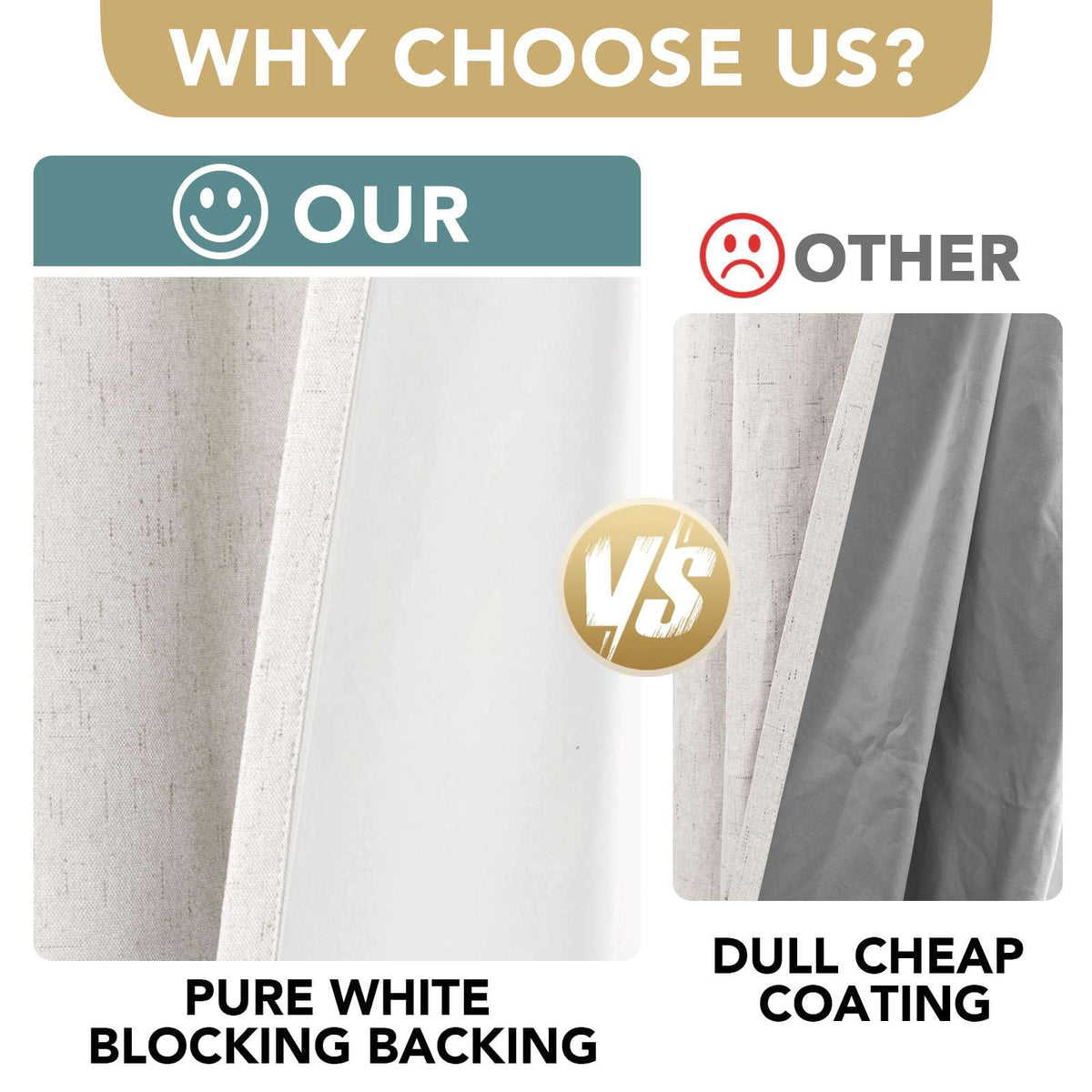 100% Blackout Linen Curtains 84" L 2 Panels Ivory U473