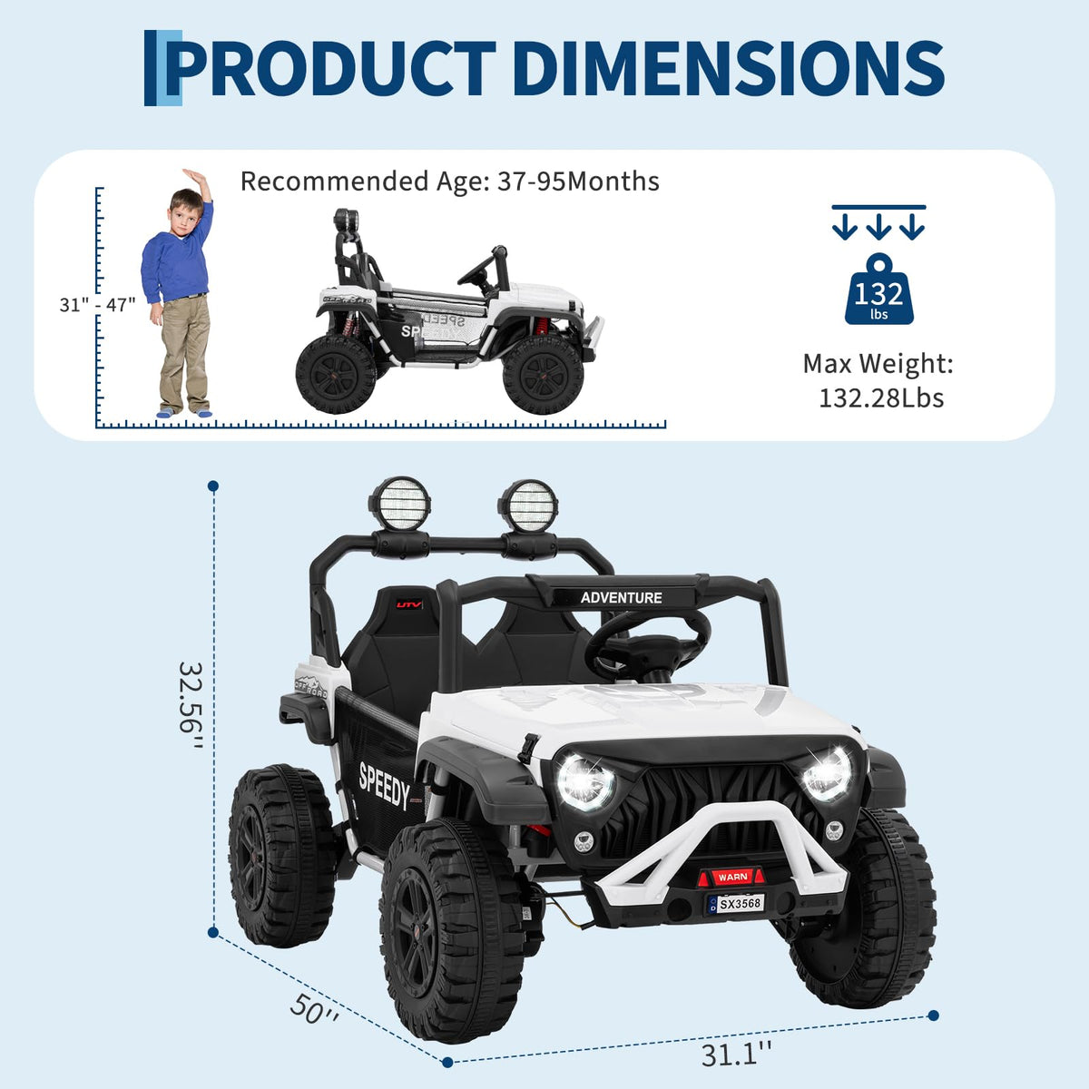 24V 4WD Electric Car 2 Seater UTV with Remote Control Y483031