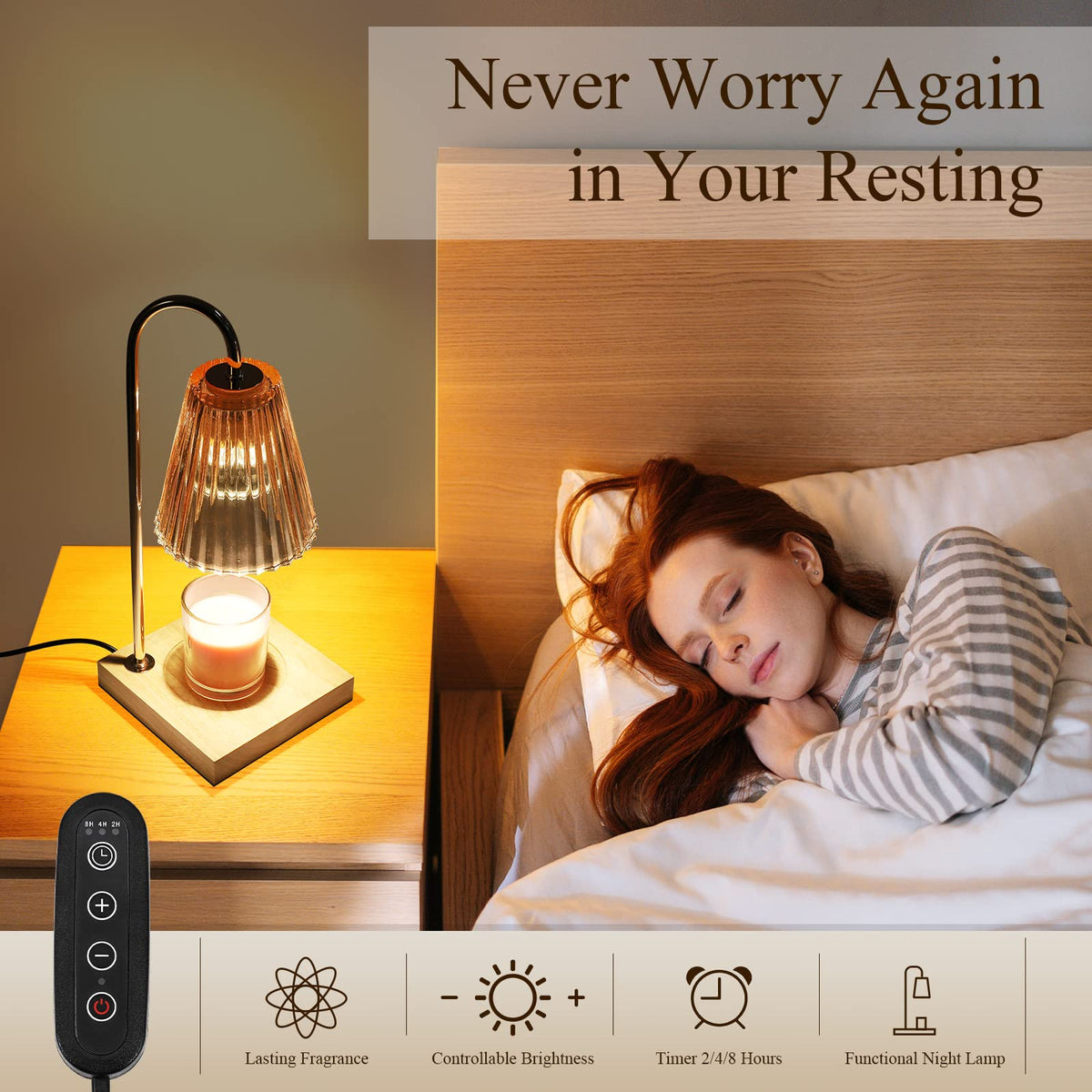 Dimmable Candle Warmer Lamp with Timer Wood Base W846093