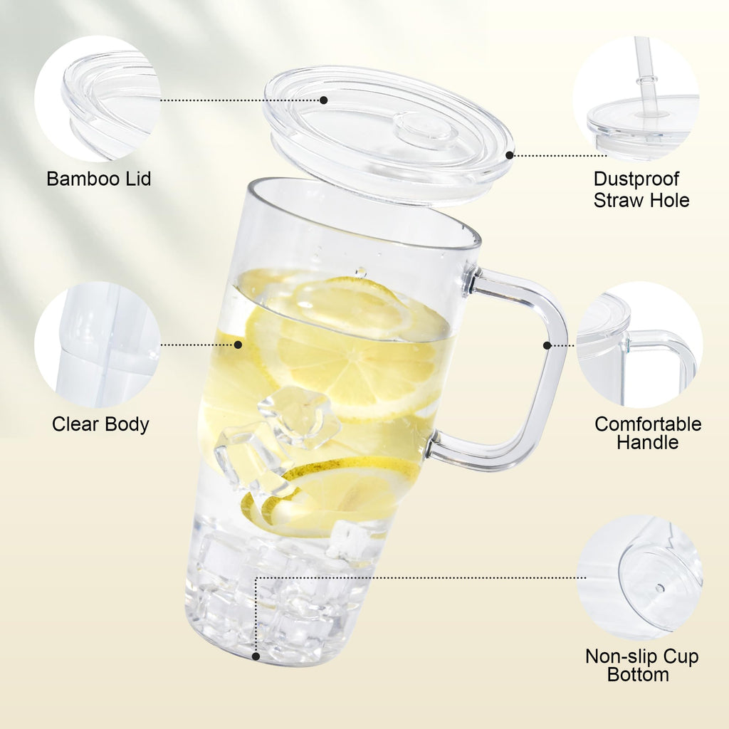 20oz 2Pack Clear Plastic Tumbler with Handle Lid and Straw Y291074