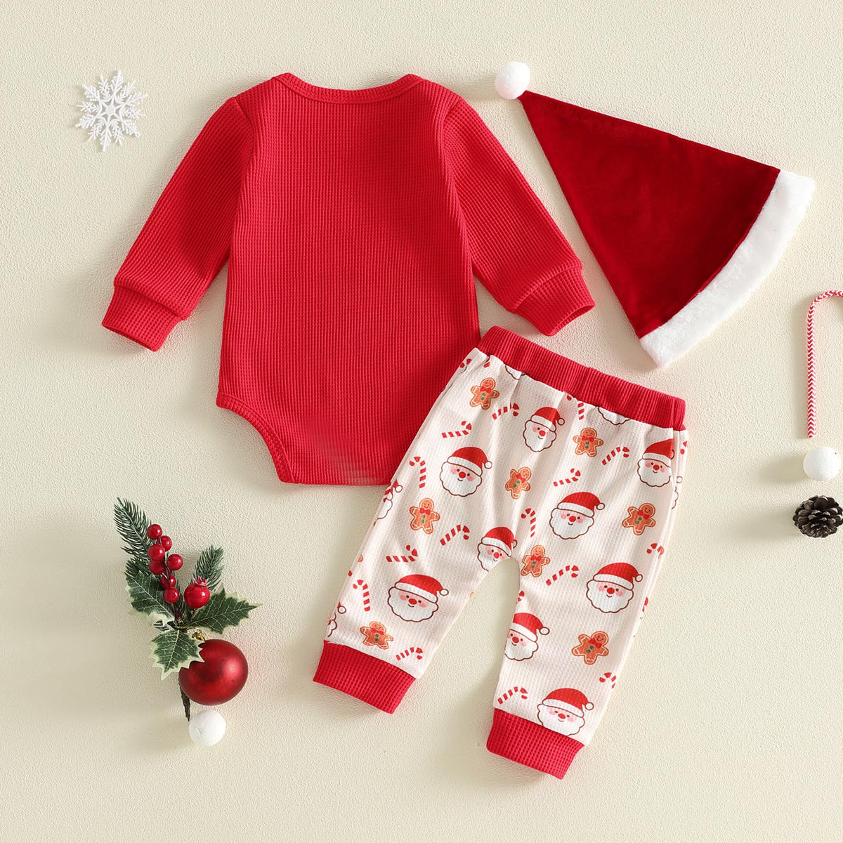 Newborn Baby Boy 3 Piece Waffle Long Sleeve Romper Pants Hat Set N286