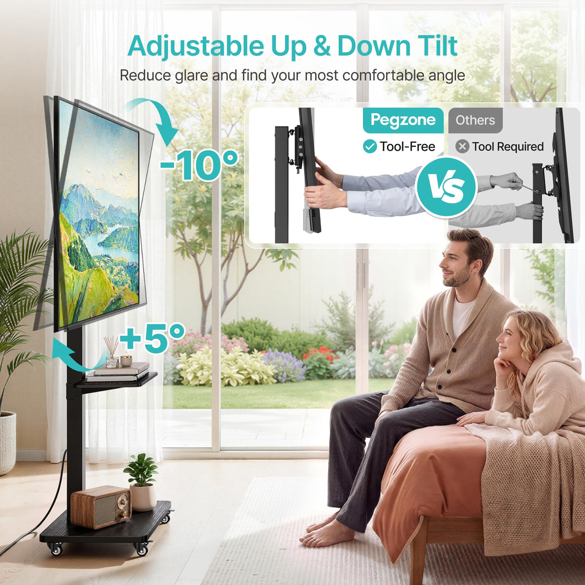 Rolling TV Stand with Power Outlet for 32-75 Inch TVs K9311