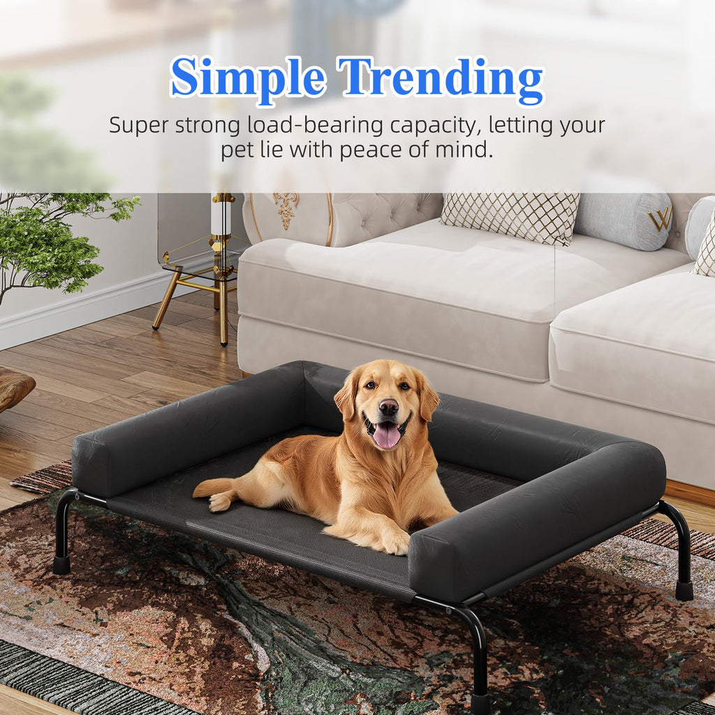 Elevated Dog Bed with Bolsters, Black G756