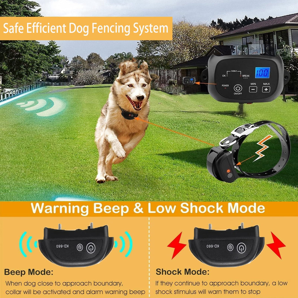 Electric Dog Fence, Aboveground Underground Pet Containment System, Covers up to 3/4 Acre, Waterproof Rechargeable Training Collar, Shock Tone Correction G359