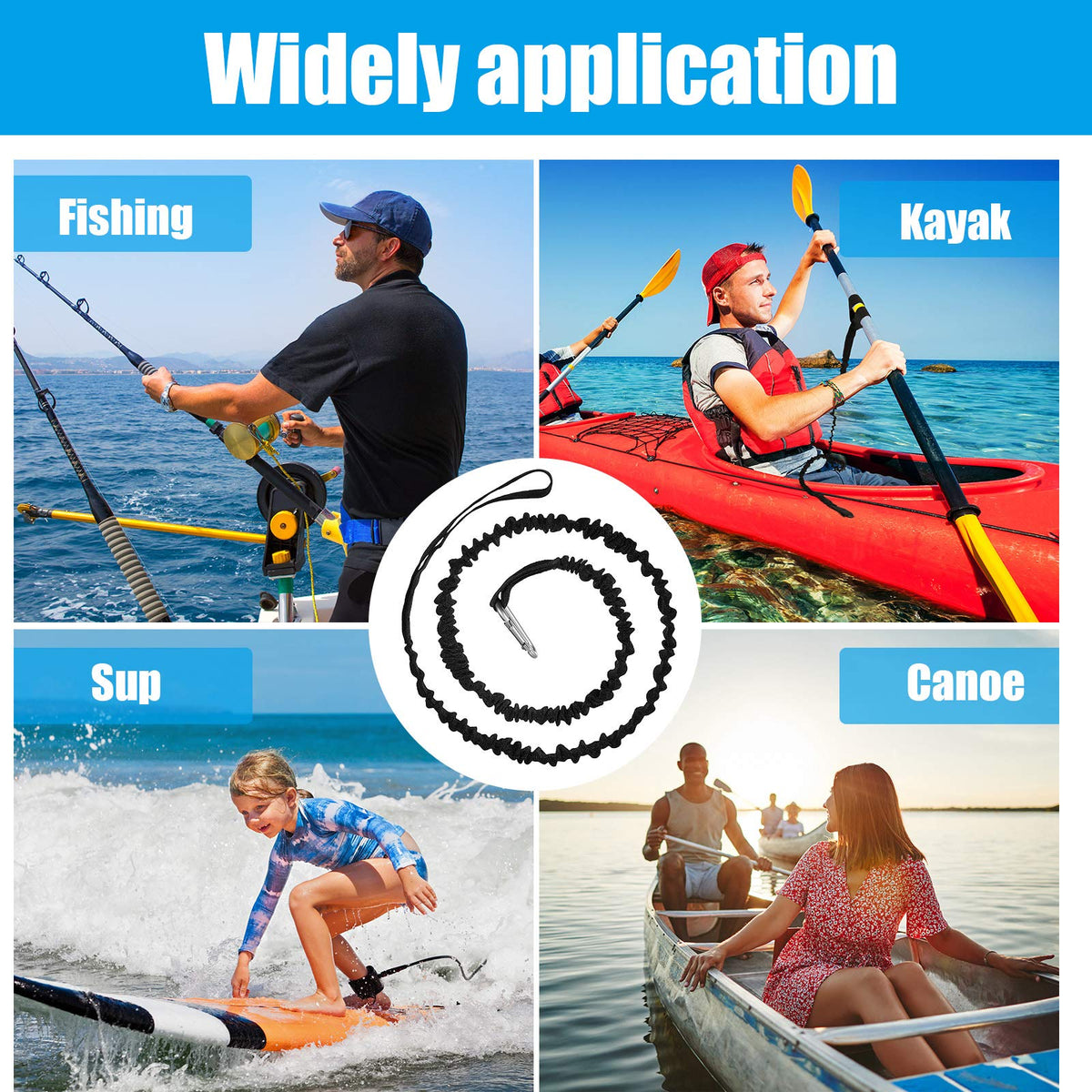 4 Pcs Stretchable Coiled Kayak Paddle Leash B5315