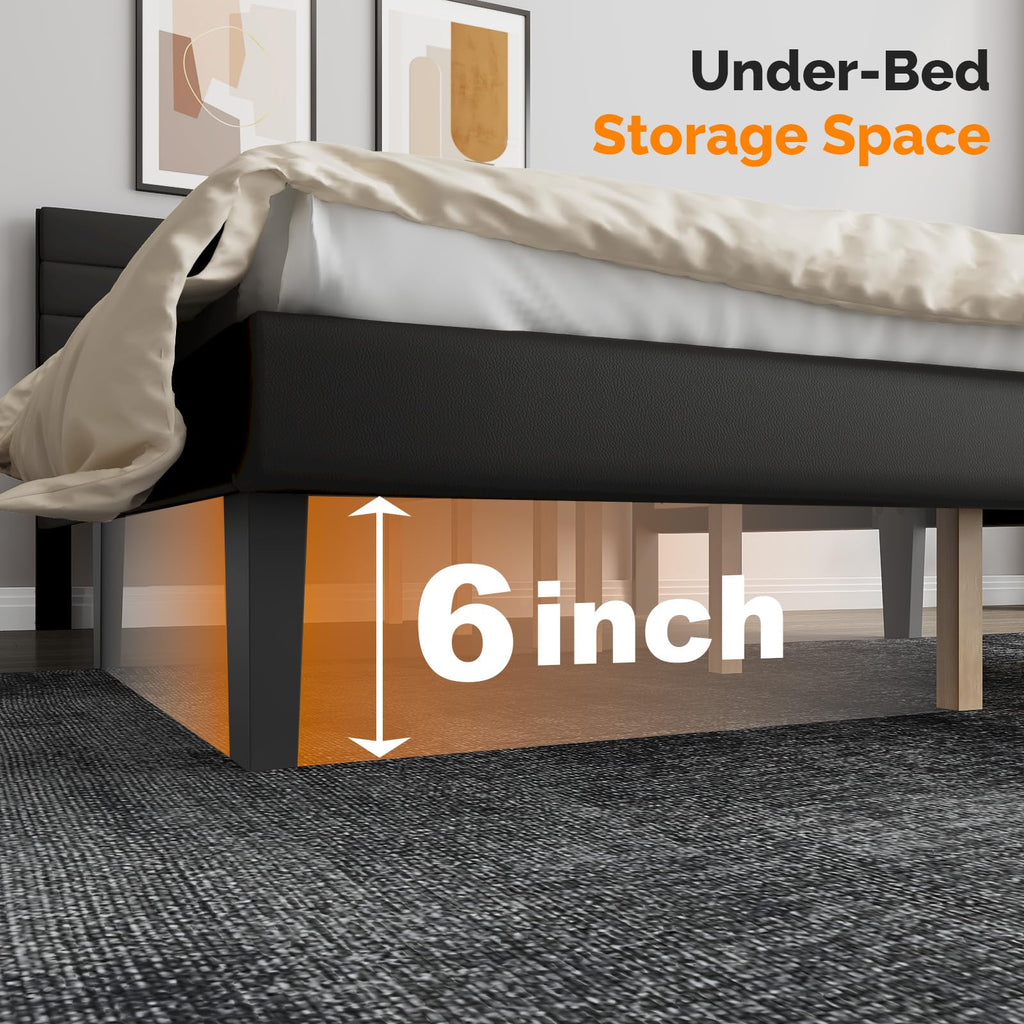 Full Faux Leather Upholstered Platform Bed Frame with Adjustable Headboard F496890
